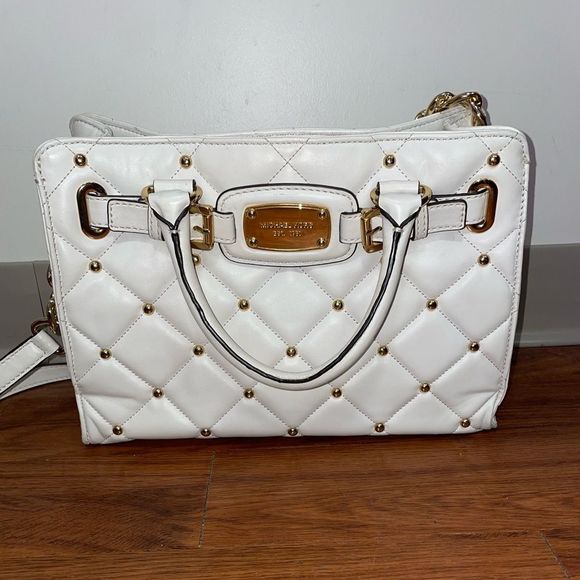 Michael Kors Handbags - Michael Kors Hamilton White Leather Quilted Studded Bag